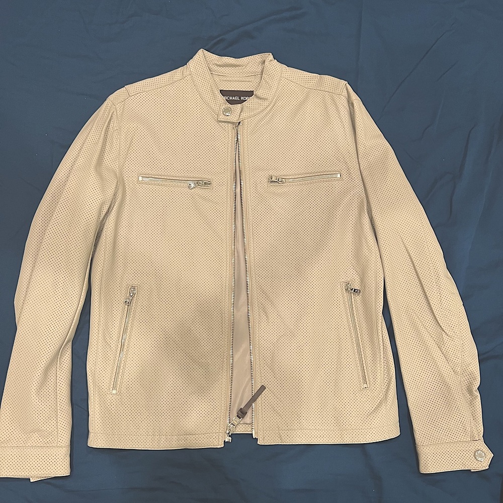 Michael Kors Faux Bone/Beige Moto Leather Jacket